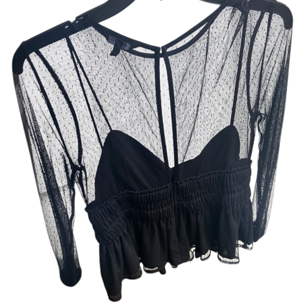 Express Woman’s Black Mesh Fairy Grunge Peplum Blouse, Size MED